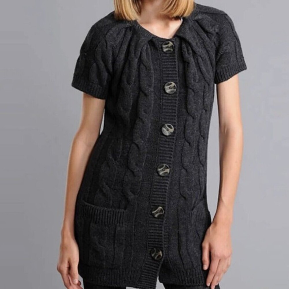 Vince Alpaca Wool Blend Cable Knit Gray‎ Button Front Tunic Sweater Dress Sz M